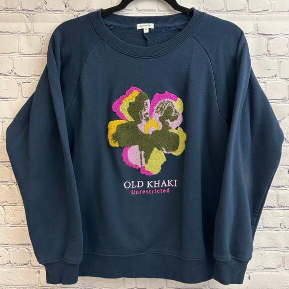 Old Khaki Sweaters - Old Khaki Unrestricted Floral Embroidered Crew Neck Navy Purple Women's Medium